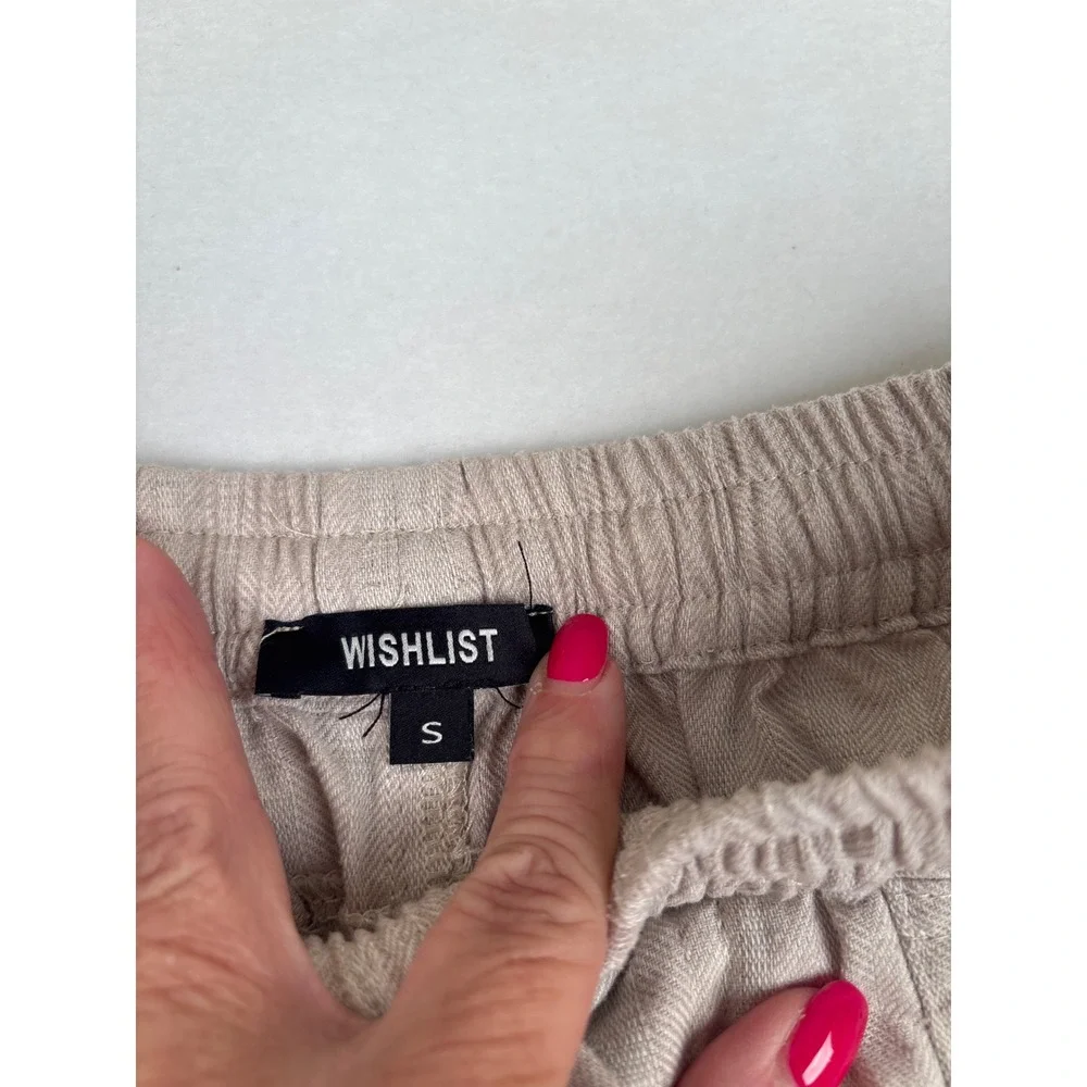 Wishlist Linen Blend Cargo Pants Tan Beige Herringbone Elastic Waist Small